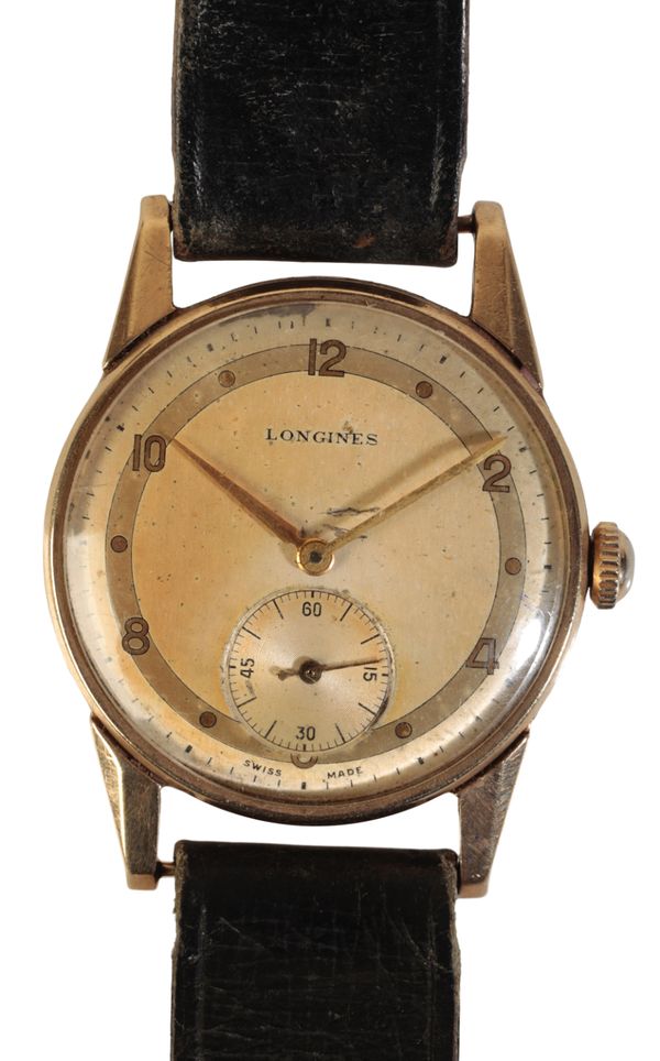 LONGINES: A GENTLEMAN'S 9CT GOLD WRISTWATCH