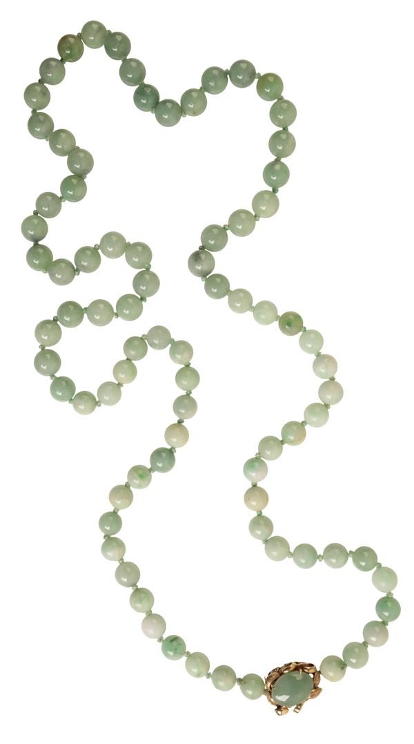 A JADEITE BEAD NECKLACE