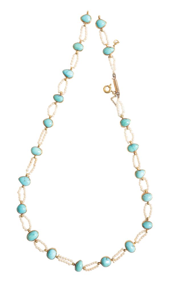 A TURQUOISE AND SEED PEARL NECKLACE