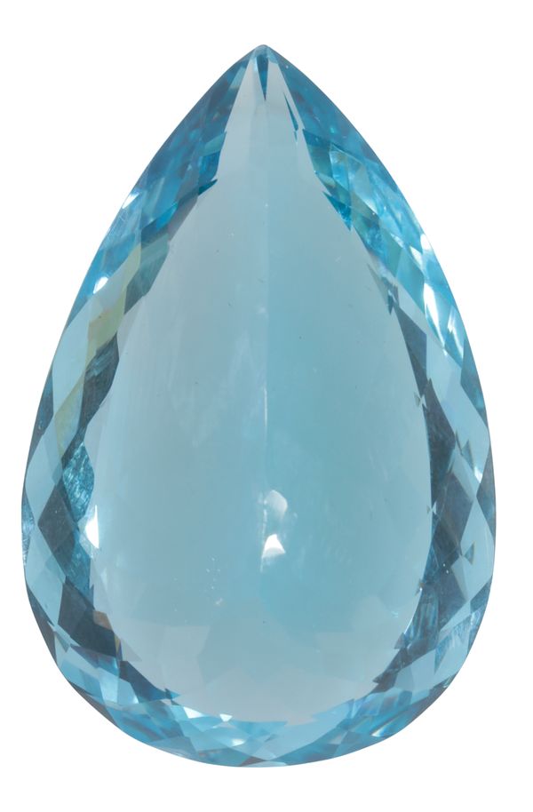 A LOOSE PEAR-CUT BLUE TOPAZ