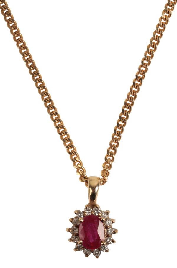 A 9CT GOLD CHAIN-LINK NECKLACE WITH ATTACHED GEM-SET PENDANT