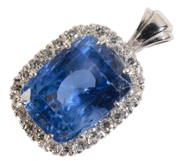 A SAPPHIRE AND DIAMOND PENDANT