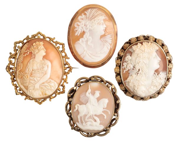 FOUR CAMEO BROOCHES