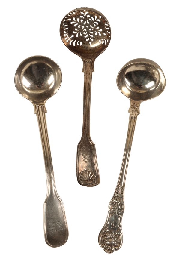A VICTORIAN SILVER SUGAR SIFTING SPOON BY CHAWNER & CO.,