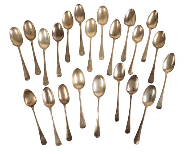 TWENTY-TWO GEORGE III AND LATER OLD ENGLISH AND OLD ENGLISH RAT TAIL DESSERT SPOONS