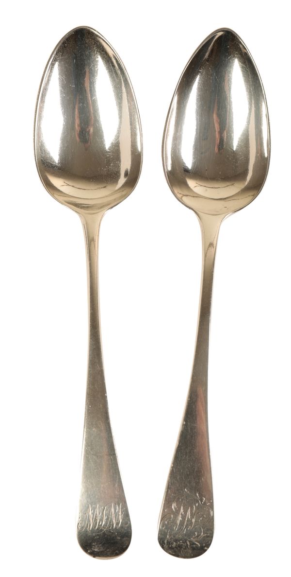 TWO GEORGE III SILVER OLD ENGLISH PATTERN TABLESPOONS