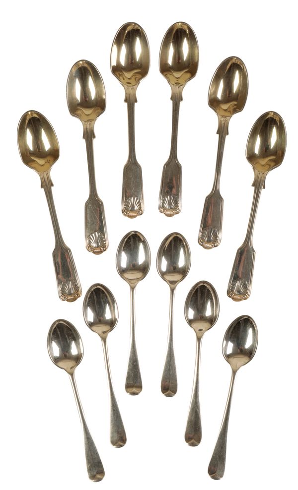A SET OF SIX VICTORIAN SILVER FIDDLE AND SHELL TEASPOONS