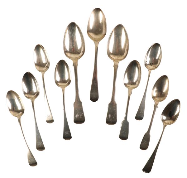 A SET OF SIX EARLY VICTORIAN SILVER OLD ENGLISH PATTERN DESSERT SPOONS