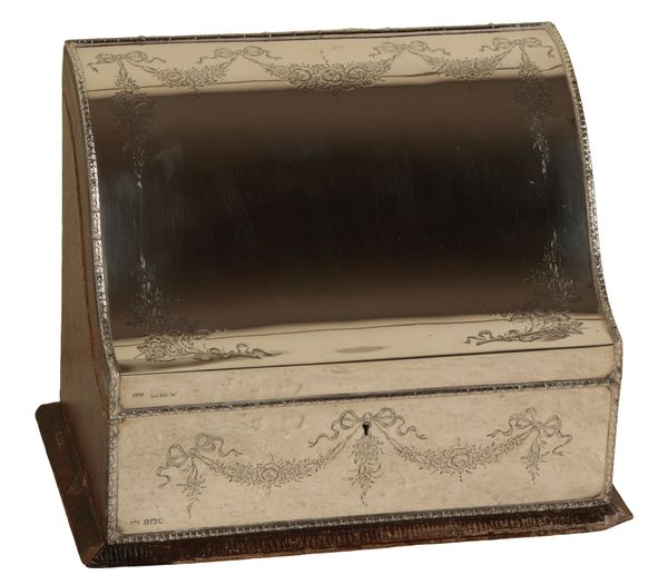 AN EDWARD VII SILVER FRONTED STATIONERY BOX