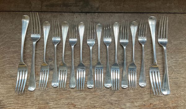SIXTEEN GEORGE III AND LATER SILVER OLD ENGLISH PATTERN FORKS