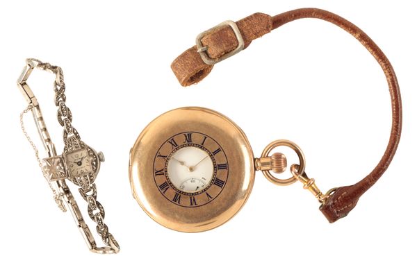 WALTHAM: A GOLD-PLATED HALF HUNTER POCKET WATCH