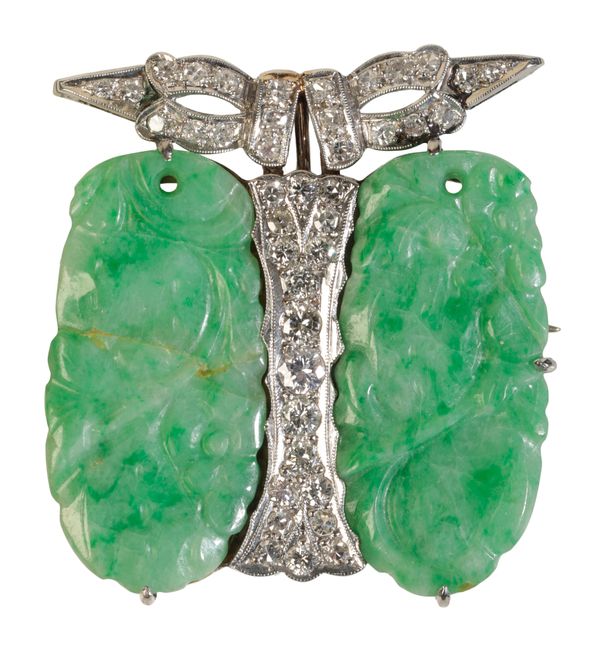 A JADEITE AND DIAMOND BROOCH