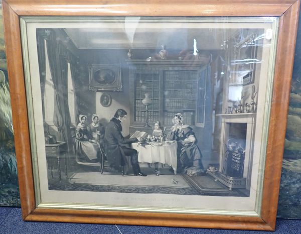 FRAMED VICTORIAN PRINT: FAMILY DEVOTION