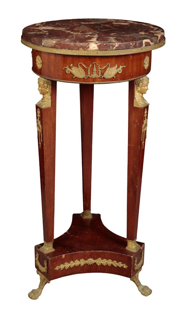 AN EMPIRE MAHOGANY AND MARBLE TOPPED GUERIDON