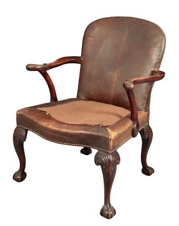 A GEORGE I STYLE WALNUT ARMCHAIR