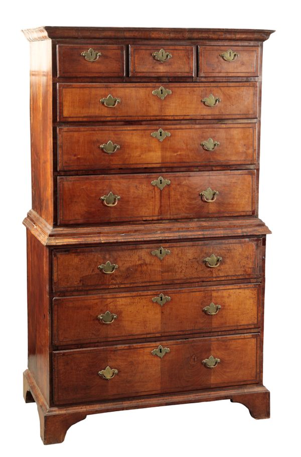 A GEORGE I WALNUT CHEST ON CHEST