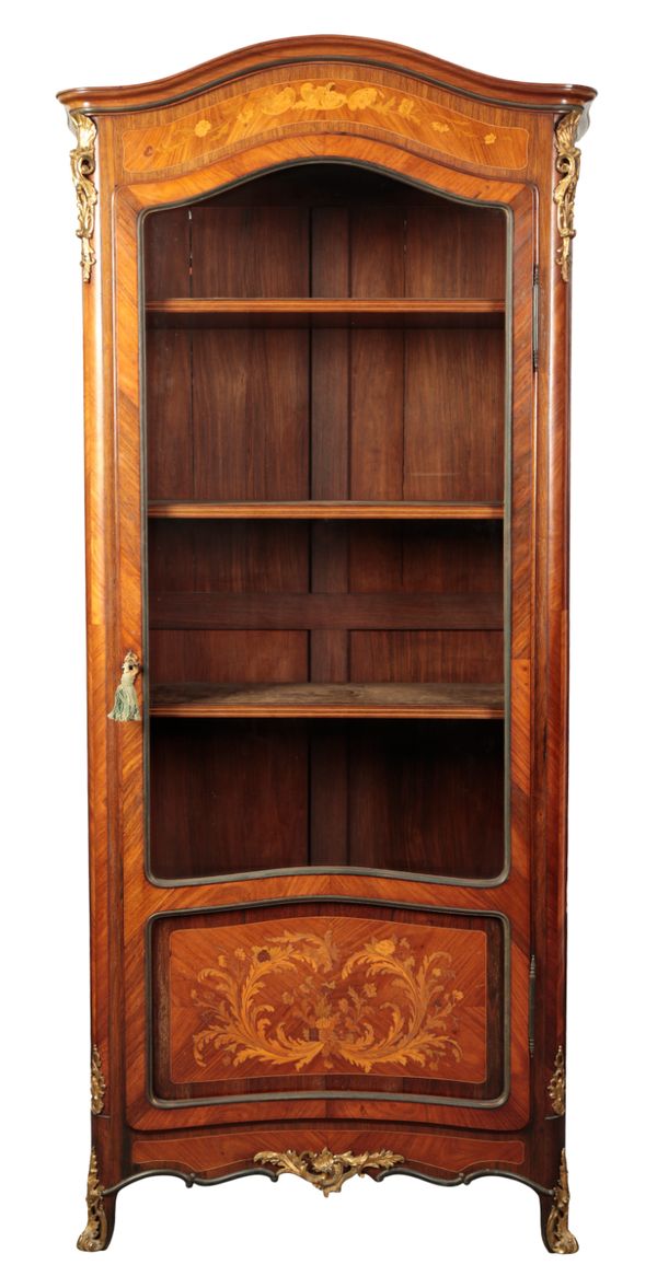 A LOUIS XV STYLE KINGWOOD, MARQUETRY AND GILT METAL MOUNTED DISPLAY CABINET