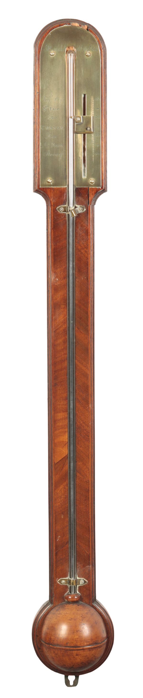 AN 18TH CENTURY WALNUT STICK BAROMETER