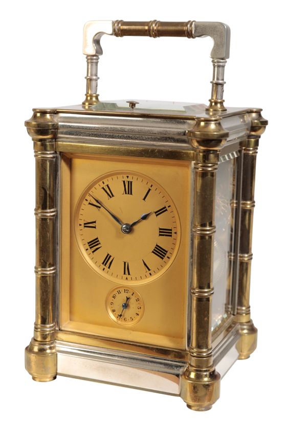 A LATE 19TH CENTURY FRENCH PARCEL SILVERED BRASS CARRIAGE CLOCK