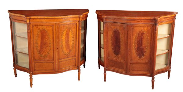 A PAIR OF GEORGE III STYLE SATINWOOD AND MARQUETRY SIDE CABINETS