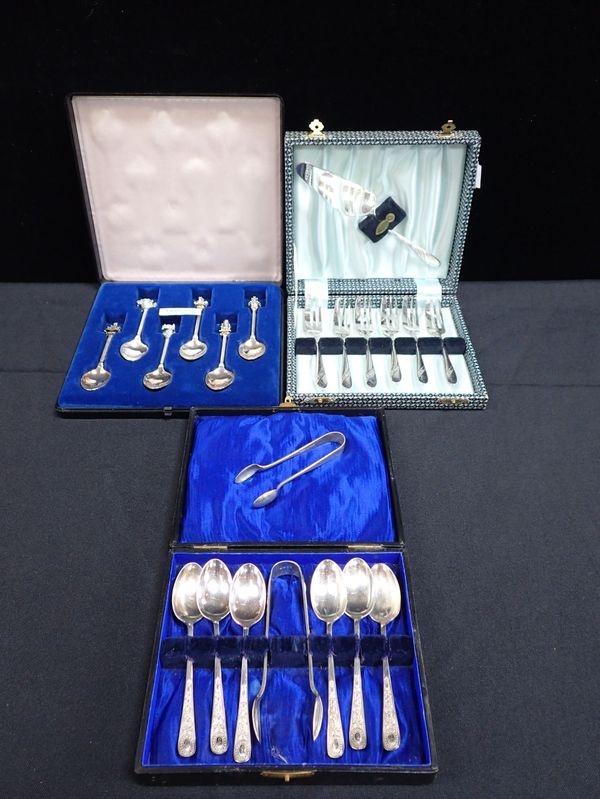 A SET OF SILVER PLATED TEASPOONS