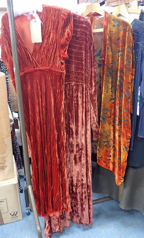 A CRUSHED VELVET EVENING DRESS