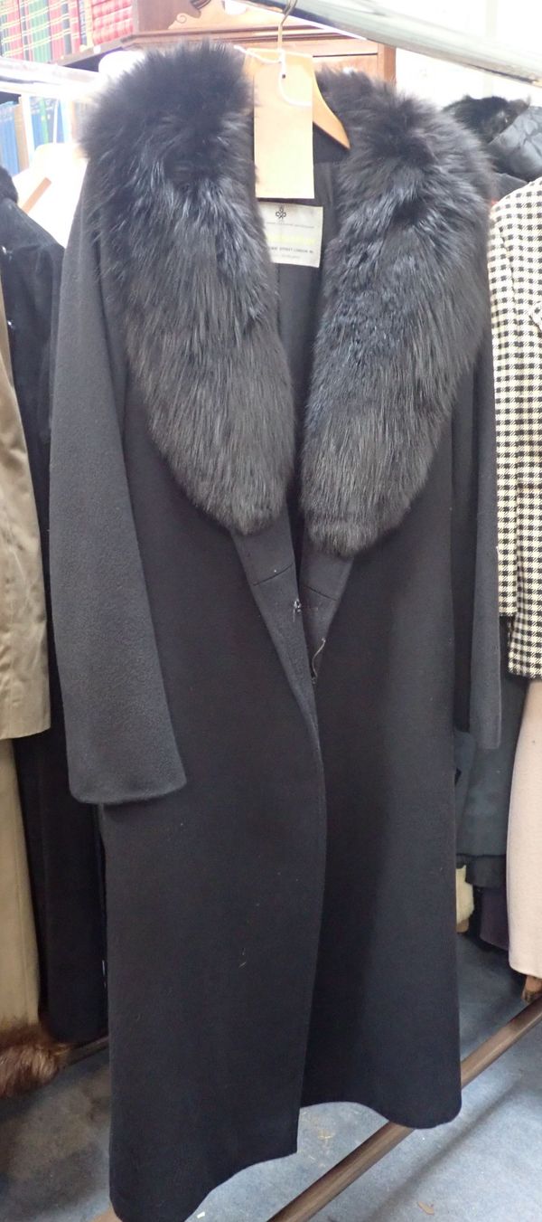 AQUASCUTUM; A VINTAGE FULL LENGTH BLACK COAT