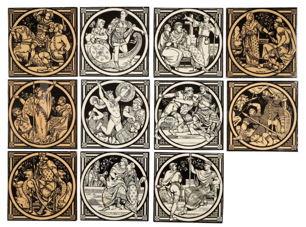 MINTONS: A GROUP OF ELEVEN 'EARLY ENGLISH HISTORY' TILES, DESIGNED BY JOHN MOYR SMITH