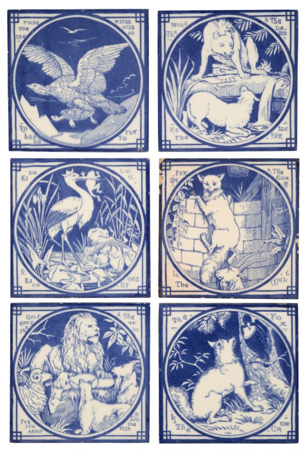 MINTONS: A SET OF SIX 'AESOP'S FABLES' TILES DESIGNED BY THOMAS ALLEN