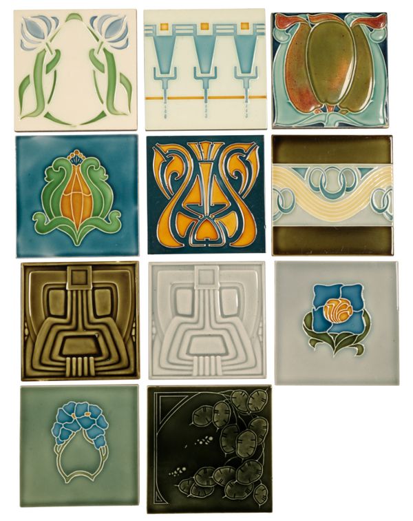 A GROUP OF ELEVEN GERMAN ART NOUVEAU TILES