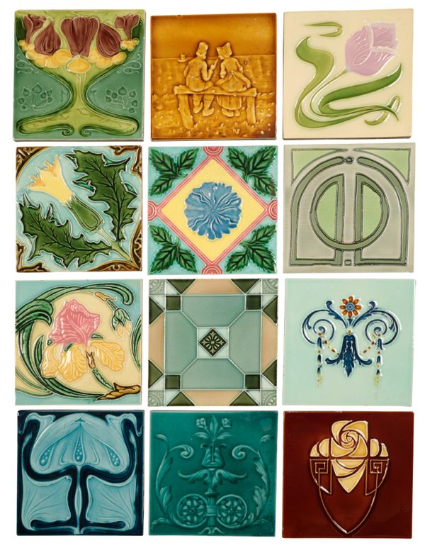 A GROUP OF TWELVE POLYCHROME TILES