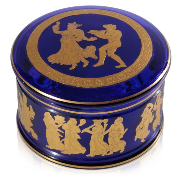 VAL SAINT LAMBERT: A DANSE DE FLORE COBALT GLASS BOX AND COVER