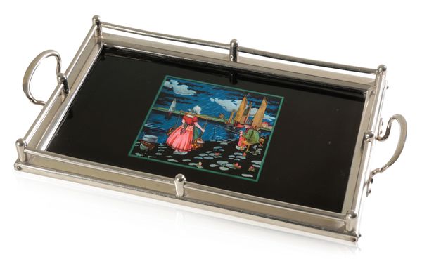 AN ART DECO LUSTRE TRAY DECORATED WITH A TRADITIONAL DUTCH SCENE