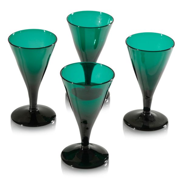 A SET OF FOUR FRENCH GREEN WINE GLASSES