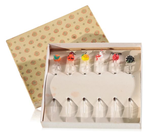 A BOXED SET OF SIX LAUSCHA/LIBOVICHE GLASS COCKTAIL STICKS