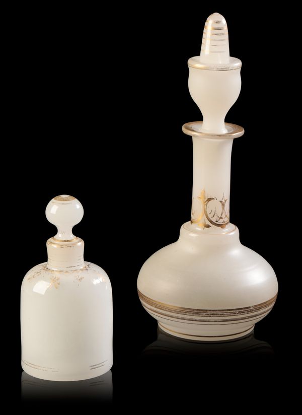 TWO BOHEMIAN ALABASTER GLASS SCENT BOTTLES