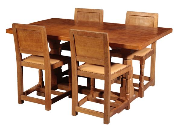ROBERT 'MOUSEMAN' THOMPSON (1876-1955): AN ENGLISH OAK REFECTORY-TYPE DINING TABLE AND FOUR CHAIRS
