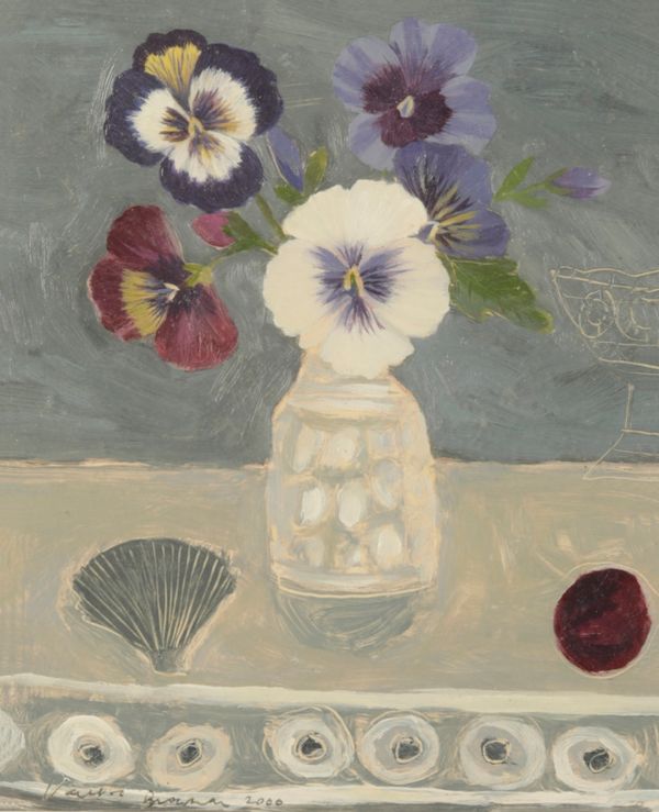 *VANESSA BOWMAN (b. 1970) ‘Pansies in a glass jar’