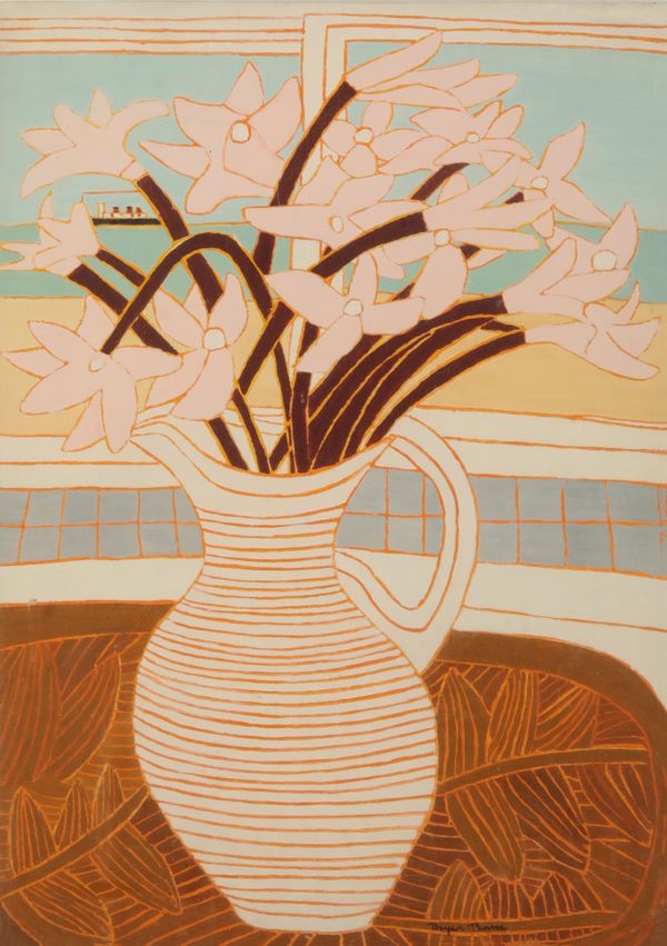 *BRYAN PEARCE (1929-2006) 'Lilies and White Jug' or 'Last Voyage of the Queen Elizabeth'