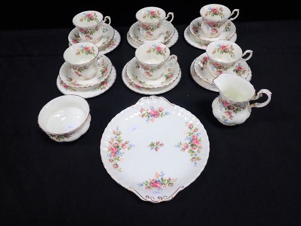 A ROYAL ALBERT 'MOSS ROSE' TEA SET FOR SIX