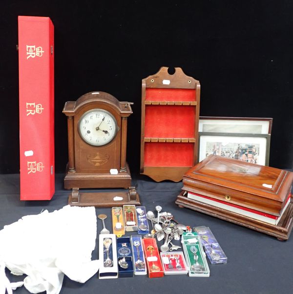 AN EDWARDIAN MANTEL CLOCK, A BONNET