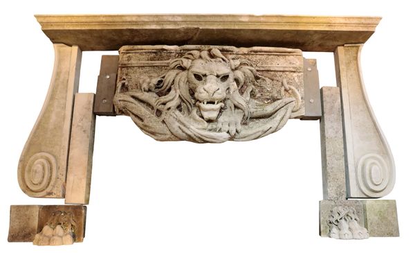 AN UNUSUAL WEST OF ENGLAND STONE CHIMNEYPIECE IN THE MANNER OF WILLIAM KENT