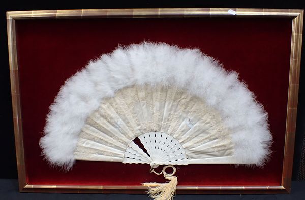 AN EMBROIDERED AND FEATHER FAN