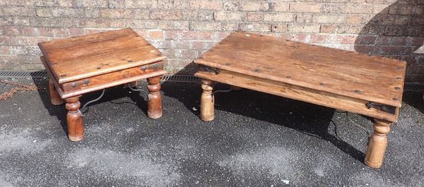 TWO INDIAN STAINED HARDWOOD LOW TABLES