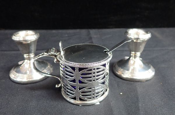 SILVER MUSTARD POT WITH LINER AND SPOON