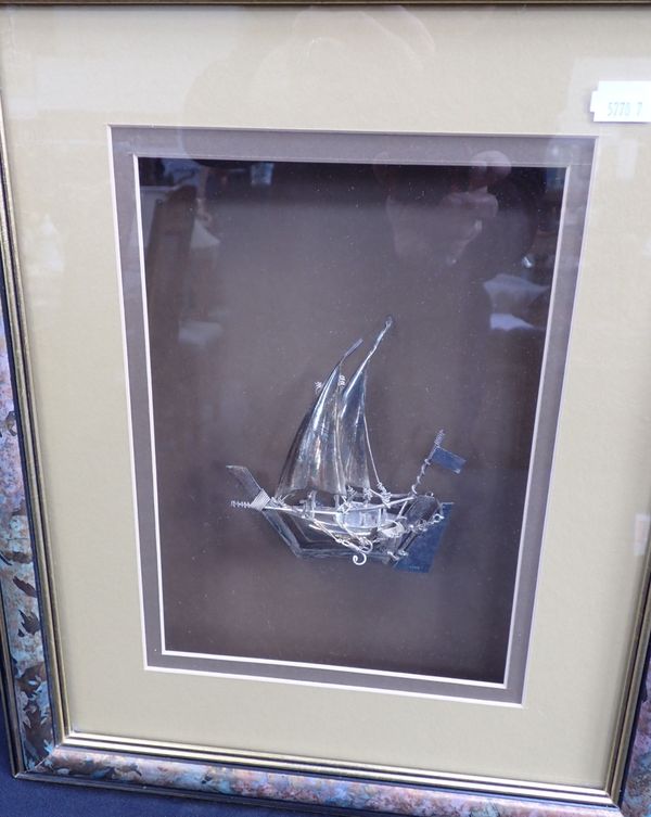 FRAMED SILVER MODEL OF A SAILING SHIP