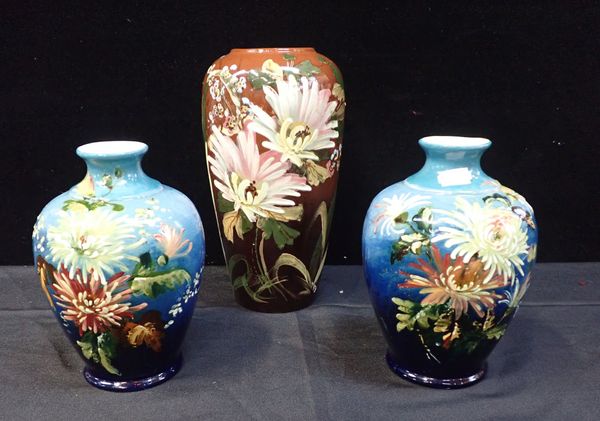 THREE LATE VICTORIAN ART VASES