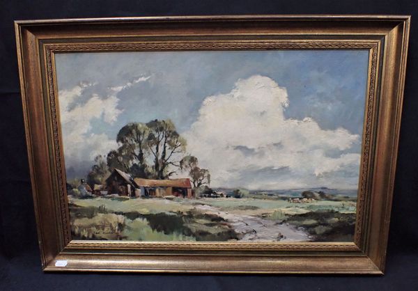 FRED MARSHALLSAY: 'THE FARM', OIL ON BOARD