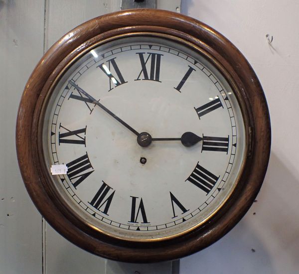 AN OAK CASED SINGLE TRAIN FUSEE DIAL CLOCK