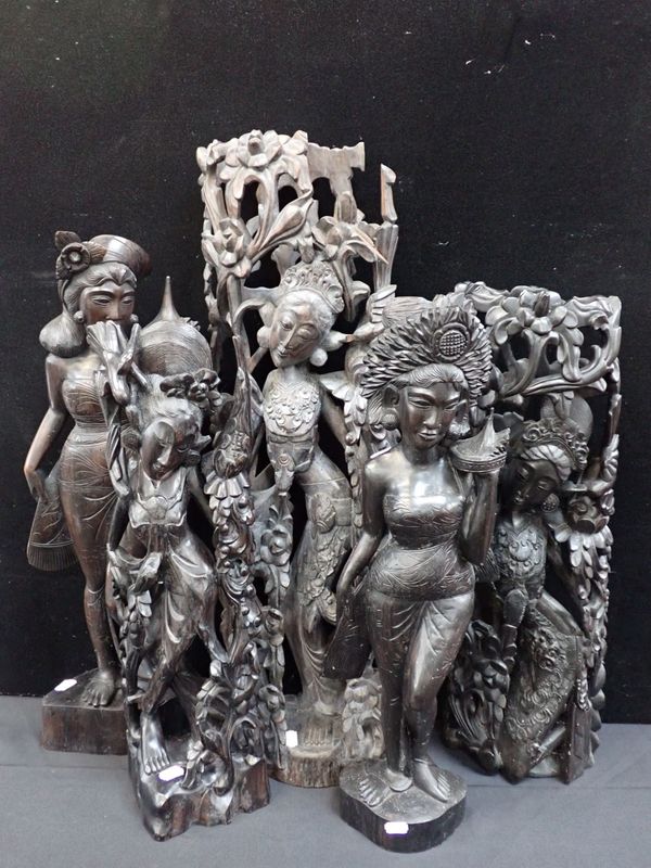 A COLLECTION OF BALINESE CARVED HARDWOOD FIGURES